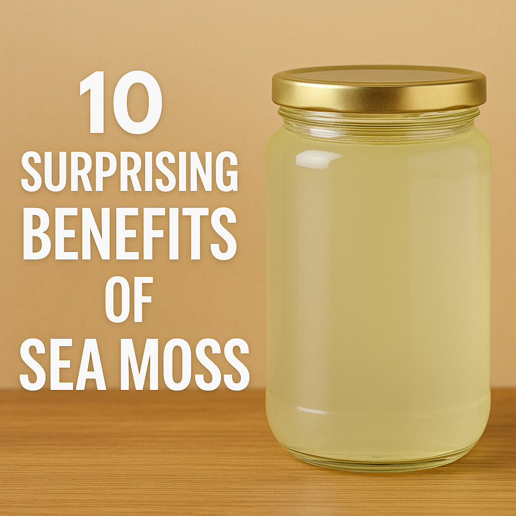 Saint Lucian sea moss gel in a glass jar beside dried sea moss and lime, styled on a UK kitchen counter—visually representing Irie Sea Moss’s 2025 guide to 10 health benefits for Brits