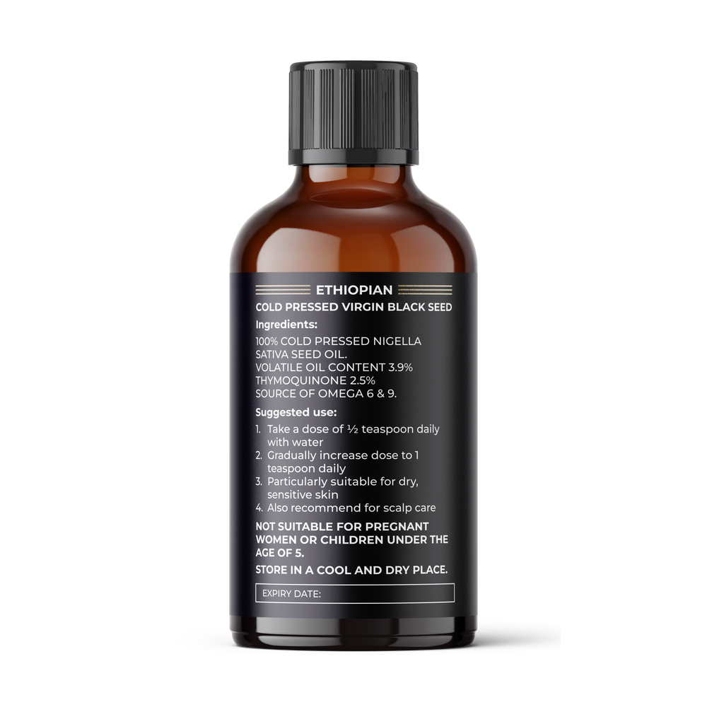 Pure Black Seed Oil from Ethiopia – raw cold-pressed Nigella Sativa with 2.5% Thymoquinone for immune support, hair & skin care