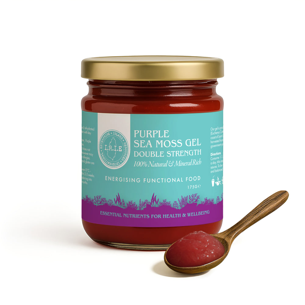 Small Purple St. Lucian Sea Moss Gel. Vegan, wildcrafted, and rich in minerals to support energy, wellness, and glow — all in a travel-friendly jar.